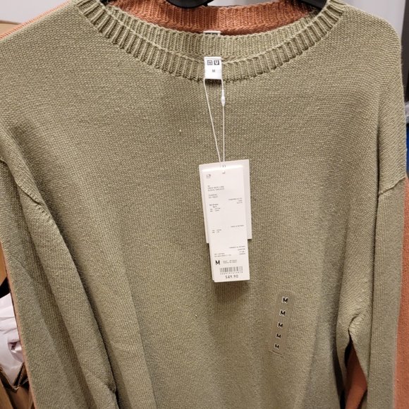 Uniqlo U 3D Crew Neck Long-Sleeve Sweater, Olive / Orange, US M - Picture 4 of 5